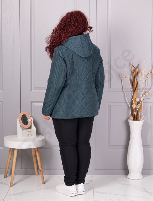 Plus size μπουφάν με κουκούλα και πουά-λαδί-κωδ 5606-2