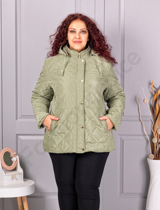 Plus size μπουφάν με κουκούλα-πράσινο-κωδ 5606-1