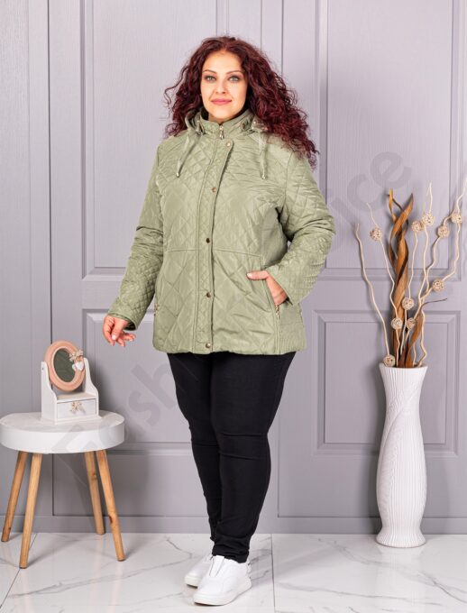 Plus size μπουφάν με κουκούλα-πράσινο-κωδ 5606-1