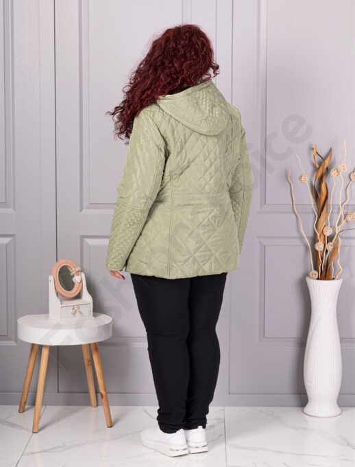 Plus size μπουφάν με κουκούλα-πράσινο-κωδ 5606-1