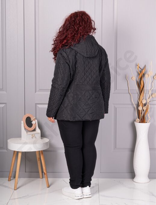Plus size μπουφάν με κουκούλα και πουά-μαύρο-κωδ 5606