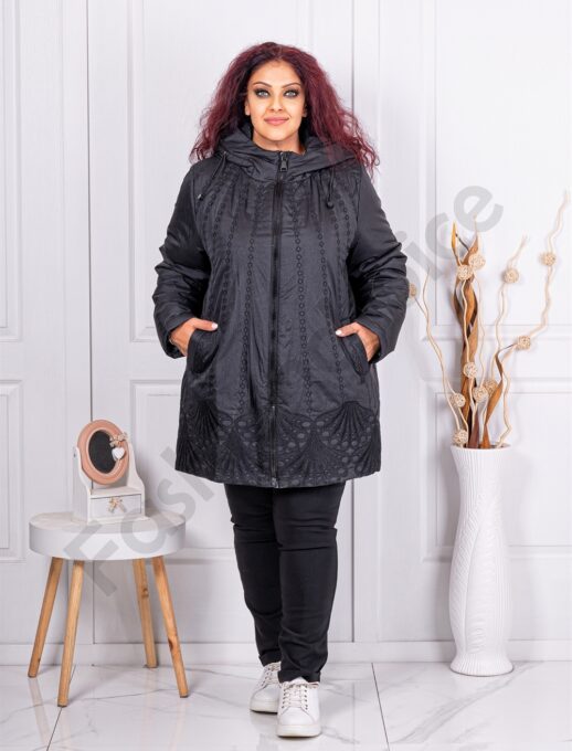 Plus size γυναικείο μπουφάν με κέντημα-μαύρο-κωδ 63015