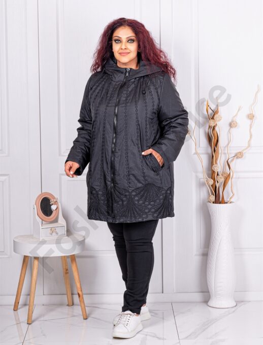 Plus size γυναικείο μπουφάν με κέντημα-μαύρο-κωδ 63015