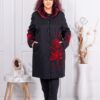 Plus size παλτό με γούνα στο γιακά-κόκκινο-κωδ 3966