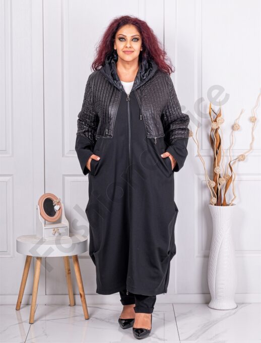 Plus size μακρύ παλτό με κουκούλα-κωδ 30024