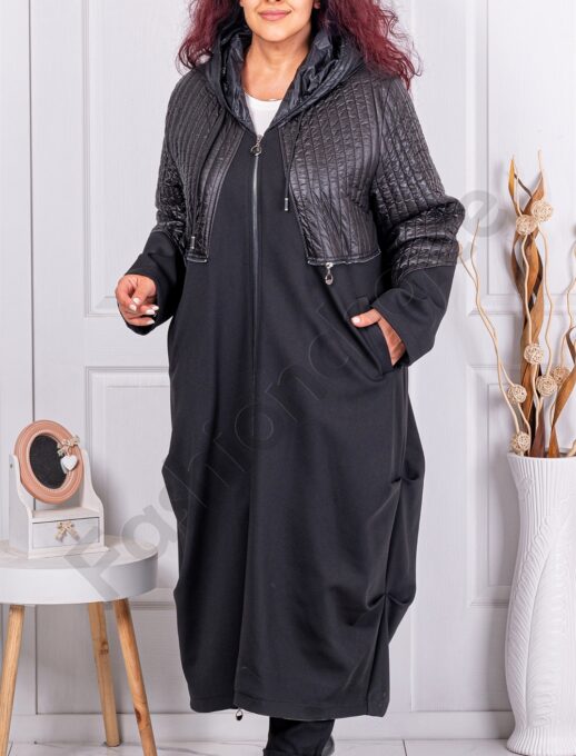 Plus size μακρύ παλτό με κουκούλα-κωδ 30024