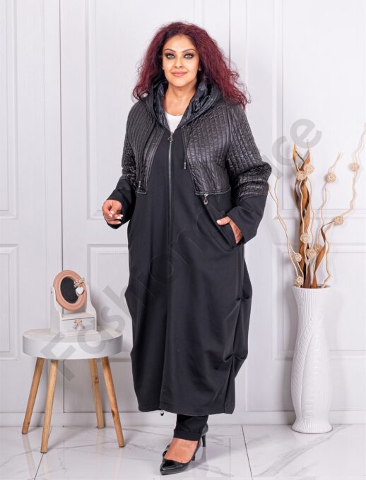 Plus size μακρύ παλτό με κουκούλα-κωδ 30024