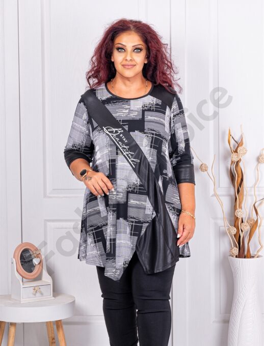 Plus size ασύμμετρη τουνίκ με λεπτομέρειες απο δερματίνη-κωδ 241412