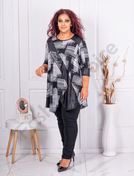 Plus size ασύμμετρη τουνίκ με λεπτομέρειες απο δερματίνη-κωδ 241412