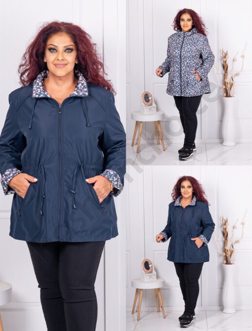 Plus size λεπτό μπουφάν διπλής όψης-μπλε σκούρο-κωδ 5930-3