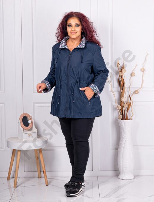 Plus size λεπτό μπουφάν διπλής όψης-μπλε σκούρο-κωδ 5930-3
