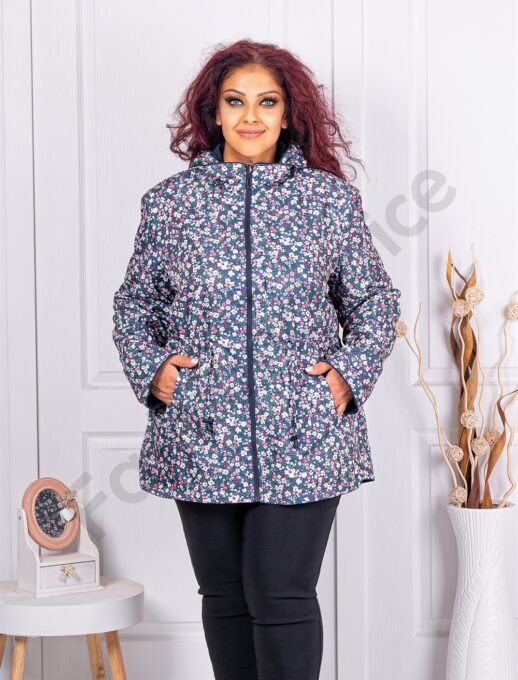 Plus size λεπτό μπουφάν διπλής όψης-μπλε σκούρο-κωδ 5930-3