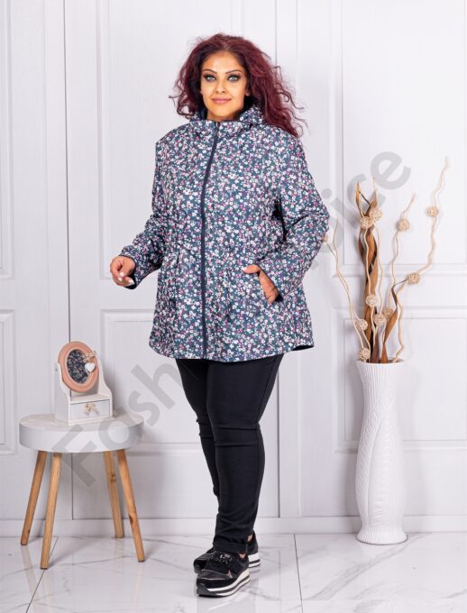 Plus size λεπτό μπουφάν διπλής όψης-μπλε σκούρο-κωδ 5930-3