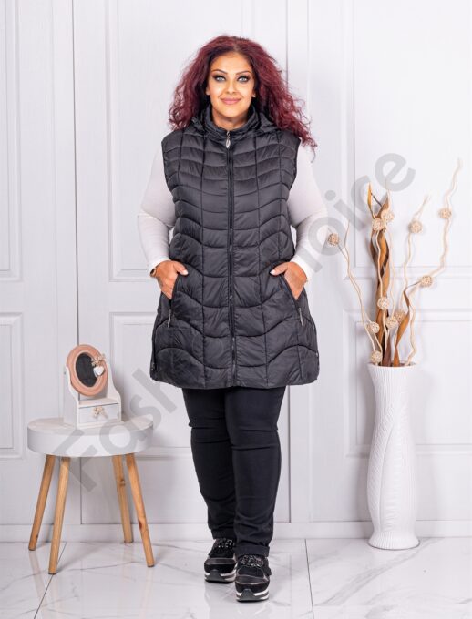 Plus size αμάνικο μακρύ μπουφάν καπιτονέ-μαύρο-κωδ 806