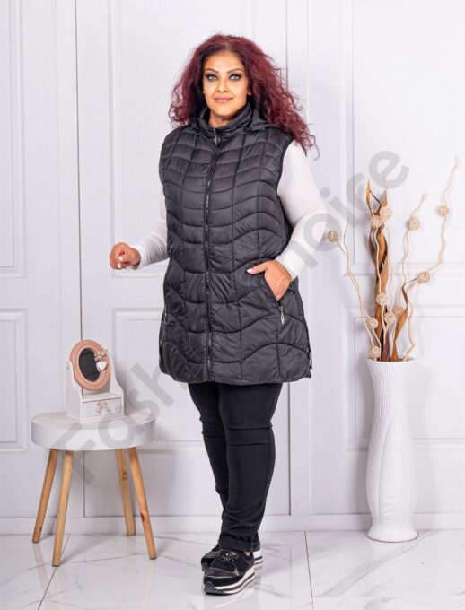 Plus size αμάνικο μακρύ μπουφάν καπιτονέ-μαύρο-κωδ 806