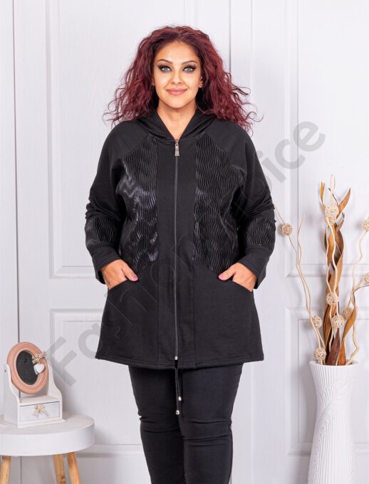 Plus size ζακέτα με ανάγλυφη υφή-μαύρο-κωδ 241212-4