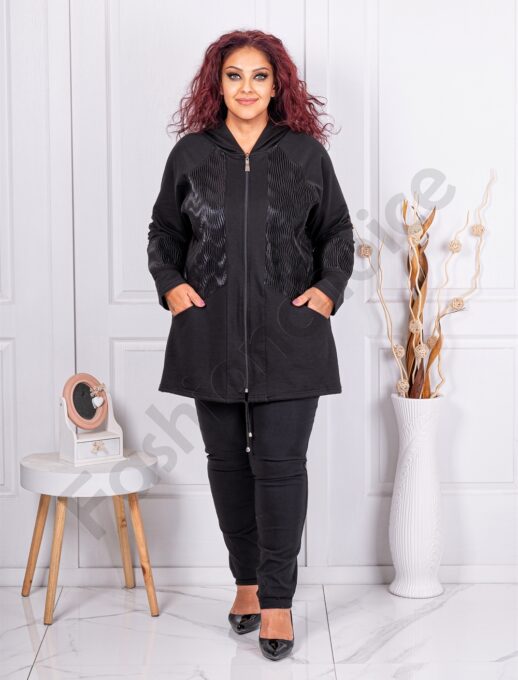 Plus size ζακέτα με ανάγλυφη υφή-μαύρο-κωδ 241212-4