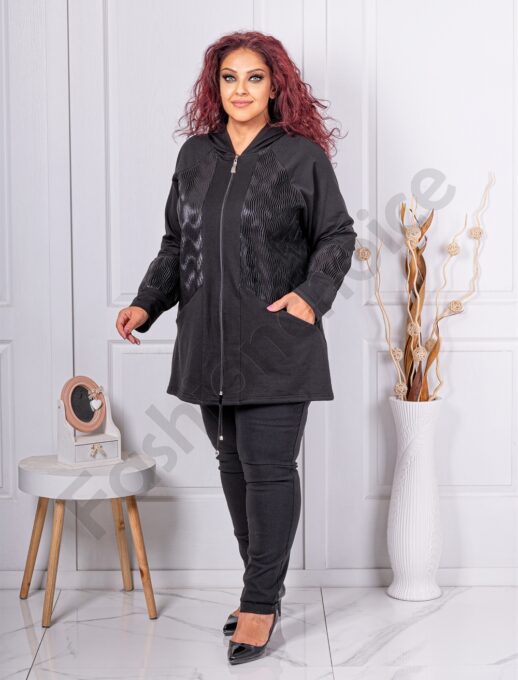 Plus size ζακέτα με ανάγλυφη υφή-μαύρο-κωδ 241212-4