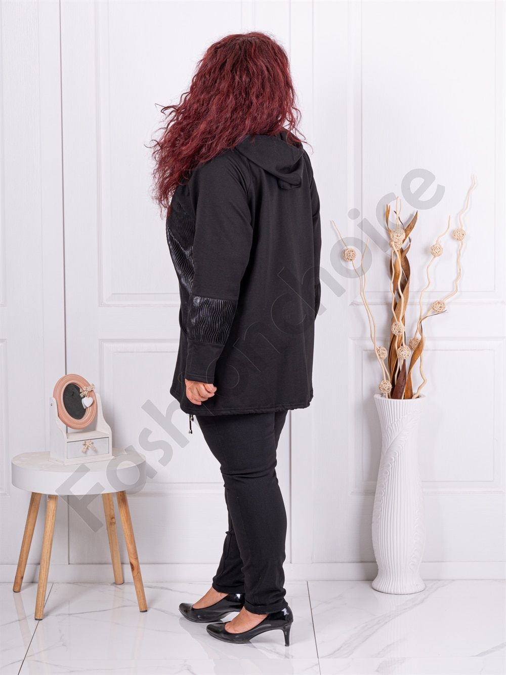 Plus size ζακέτα με ανάγλυφη υφή-μαύρο-κωδ 241212-4