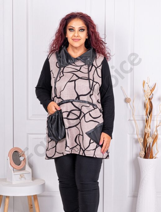 Plus size τουνίκ με δερμάτινες λεπτομέρειες-μπεζ-κωδ 24847-1