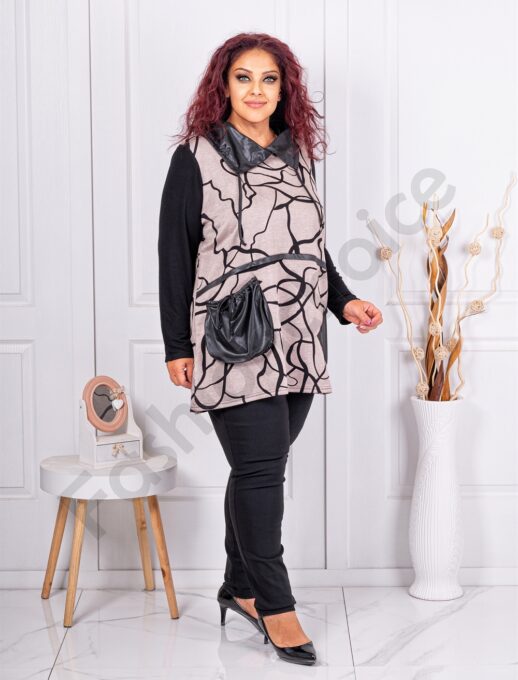 Plus size τουνίκ με δερμάτινες λεπτομέρειες-μπεζ-κωδ 24847-1
