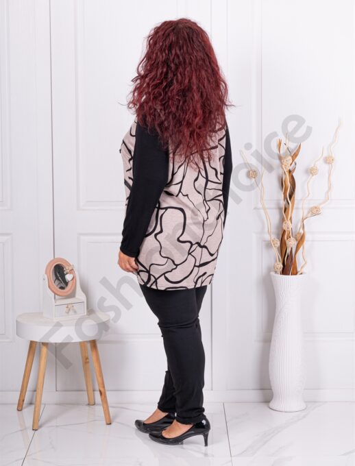 Plus size τουνίκ με δερμάτινες λεπτομέρειες-μπεζ-κωδ 24847-1