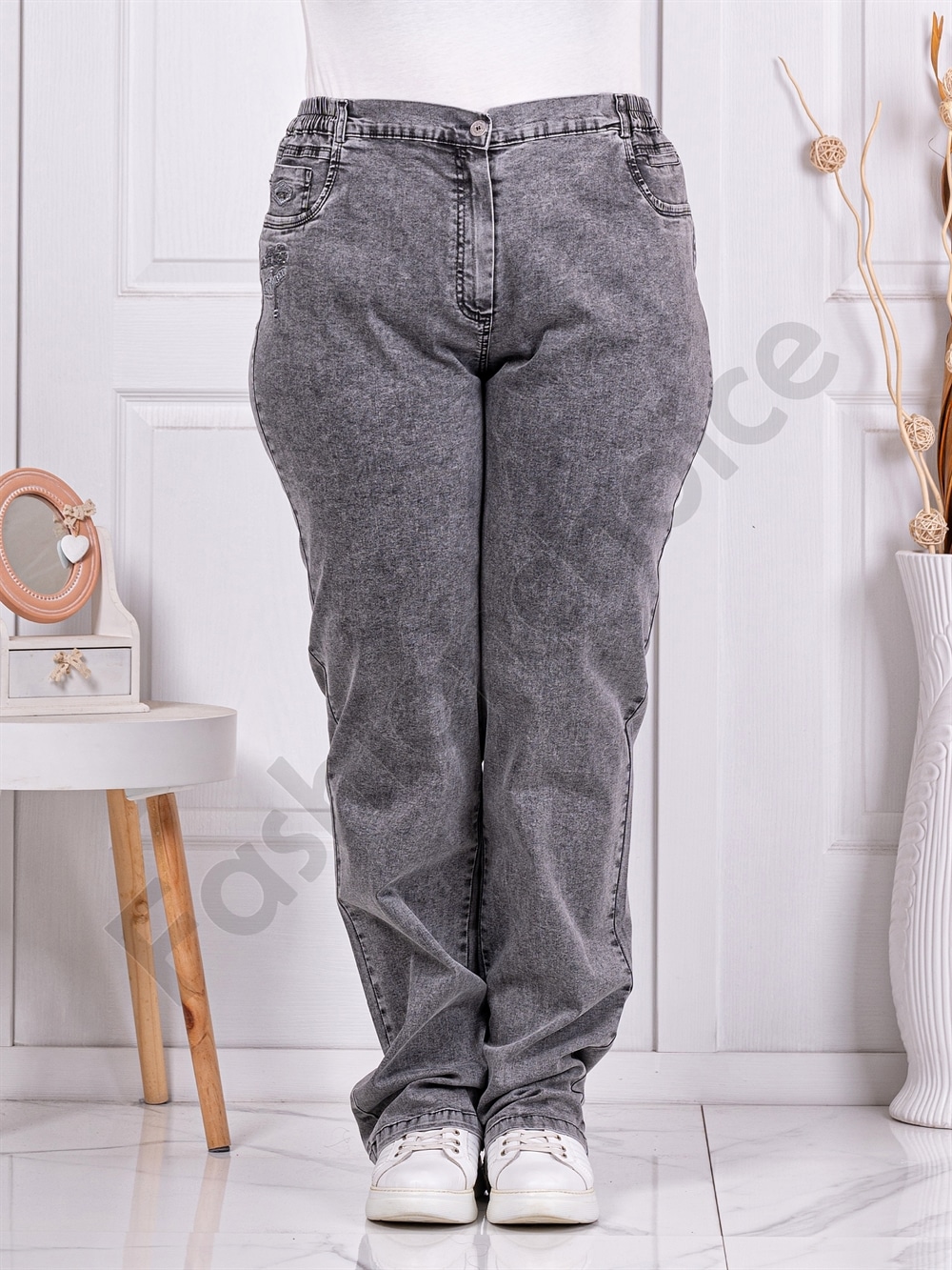 Plus size γυναικείο τζιν σε ίσια γραμμή-γκρι-κωδ 8897-2