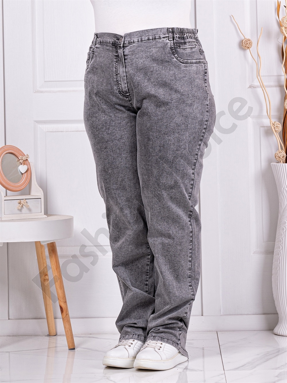 Plus size γυναικείο τζιν σε ίσια γραμμή-γκρι-κωδ 8897-2