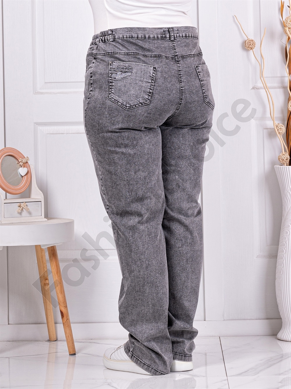 Plus size γυναικείο τζιν σε ίσια γραμμή-γκρι-κωδ 8897-2