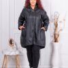 Plus size μακρύ δερμάτινο τζάκετ με κουκούλα-μαύρο-κωδ 37115