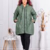 Plus size μακρύ δερμάτινο τζάκετ με κουκούλα-πράσινο-κωδ 37115-2