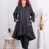 Plus size αντιανεμικό τύπου καπαρντίνα με βολάν-μαύρο-κωδ 37773
