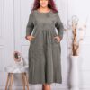 Plus size κοτλέ φορέμα με κεντημένα λουλούδια-χακί-κωδ 10917-2