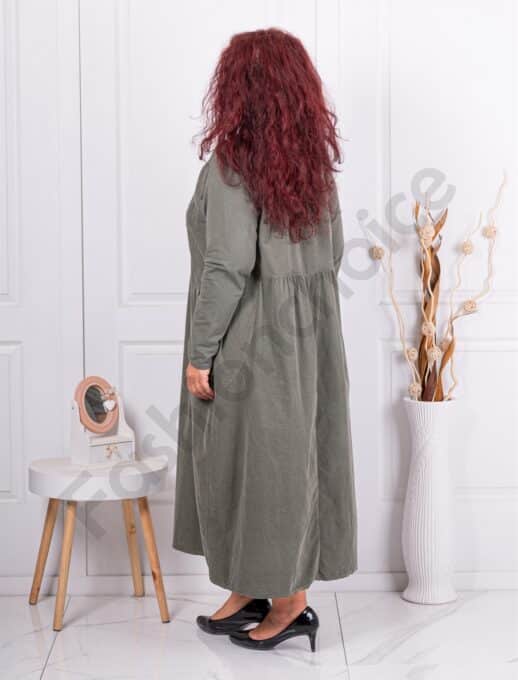 Plus size κοτλέ φορέμα με κεντημένα λουλούδια-χακί-κωδ 10917-2
