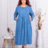 Plus size κοτλέ φορέμα με κεντημένα λουλούδια-μπλε-κωδ 10917-1