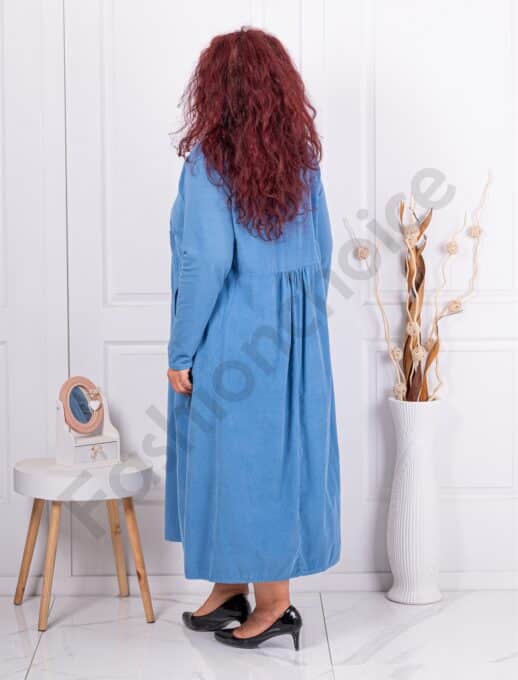 Plus size κοτλέ φορέμα με κεντημένα λουλούδια-μπλε-κωδ 10917-1