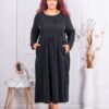 Plus size κοτλέ φορέμα με κεντημένα λουλούδια-μαύρο-κωδ 10917
