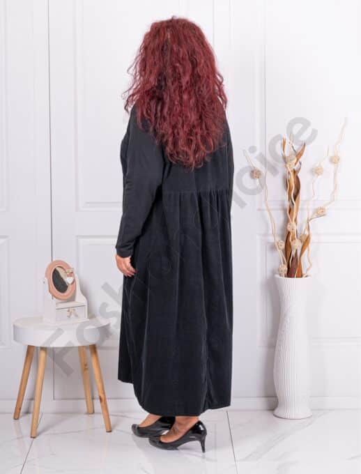 Plus size κοτλέ φορέμα με κεντημένα λουλούδια-μαύρο-κωδ 10917