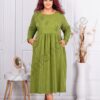 Plus size κοτλέ φορέμα με κεντημένα λουλούδια-πράσινο-κωδ 10917-3