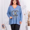 Plus size πλεκτή μπλούζα με τύπωμα-μπλε-κωδ 9613-3