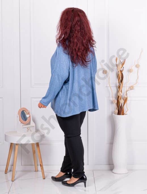 Plus size πλεκτή μπλούζα με τύπωμα-μπλε-κωδ 9613-3