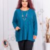Plus size πλεκτή μπλούζα με δώρο κολιέ-μπλε-κωδ 2281-1
