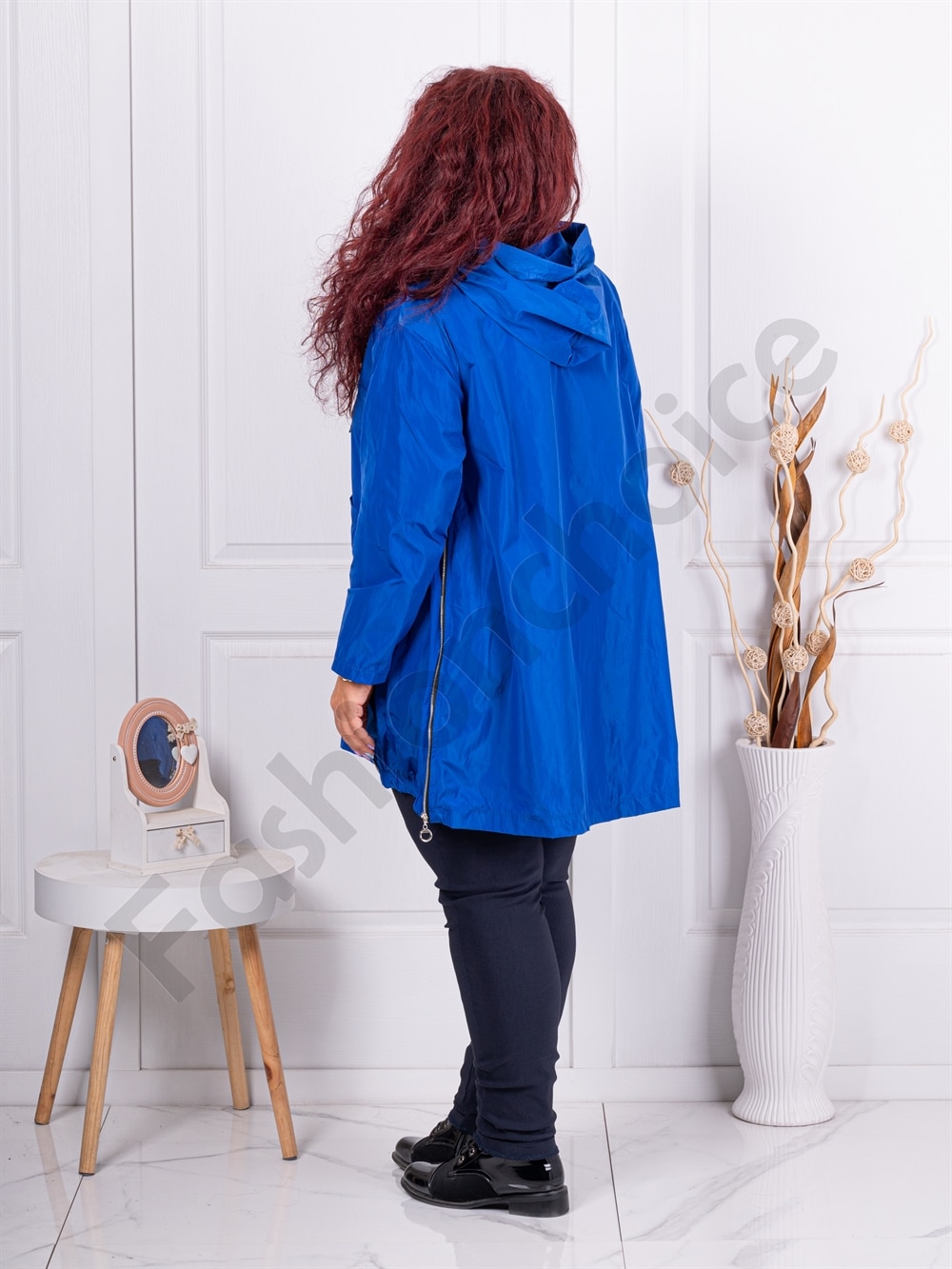 Plus size αντιανεμικό τύπου ζακέτα-μπλε ρουά-κωδ 9436-2