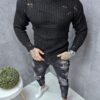 Ανδρική πλεκτή μπλούζα με τρύπες-μαύρο-κωδ 3065