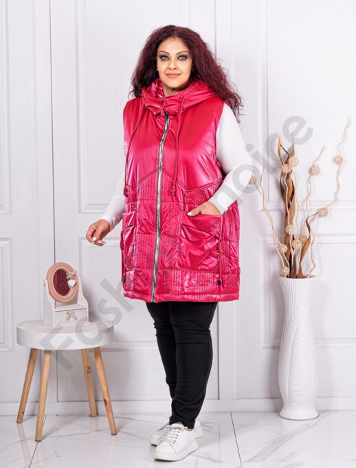 Plus size αντιανεμικό αμάνικο μπουφάν-κόκκινο-κωδ 90066-1