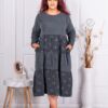 Plus size κοτλέ φορέμα με κεντημένα λουλούδια-γκρι-κωδ 80687-3