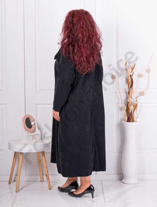 Plus size κοτλέ φορέμα με απλικέ λουλούδι-μαύρο-κωδ 10902