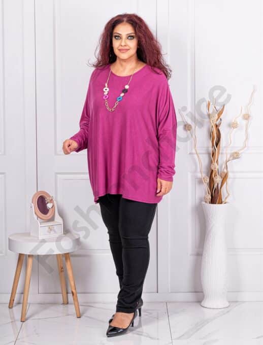 Plus size πλεκτή μπλούζα με δώρο κολιέ-φούξια-κωδ 2281-6