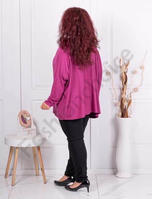 Plus size πλεκτή μπλούζα με δώρο κολιέ-φούξια-κωδ 2281-6