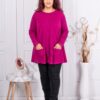 Plus size πλεκτή μπλούζα με τσέπες-ματζέντα-κωδ 1628-3